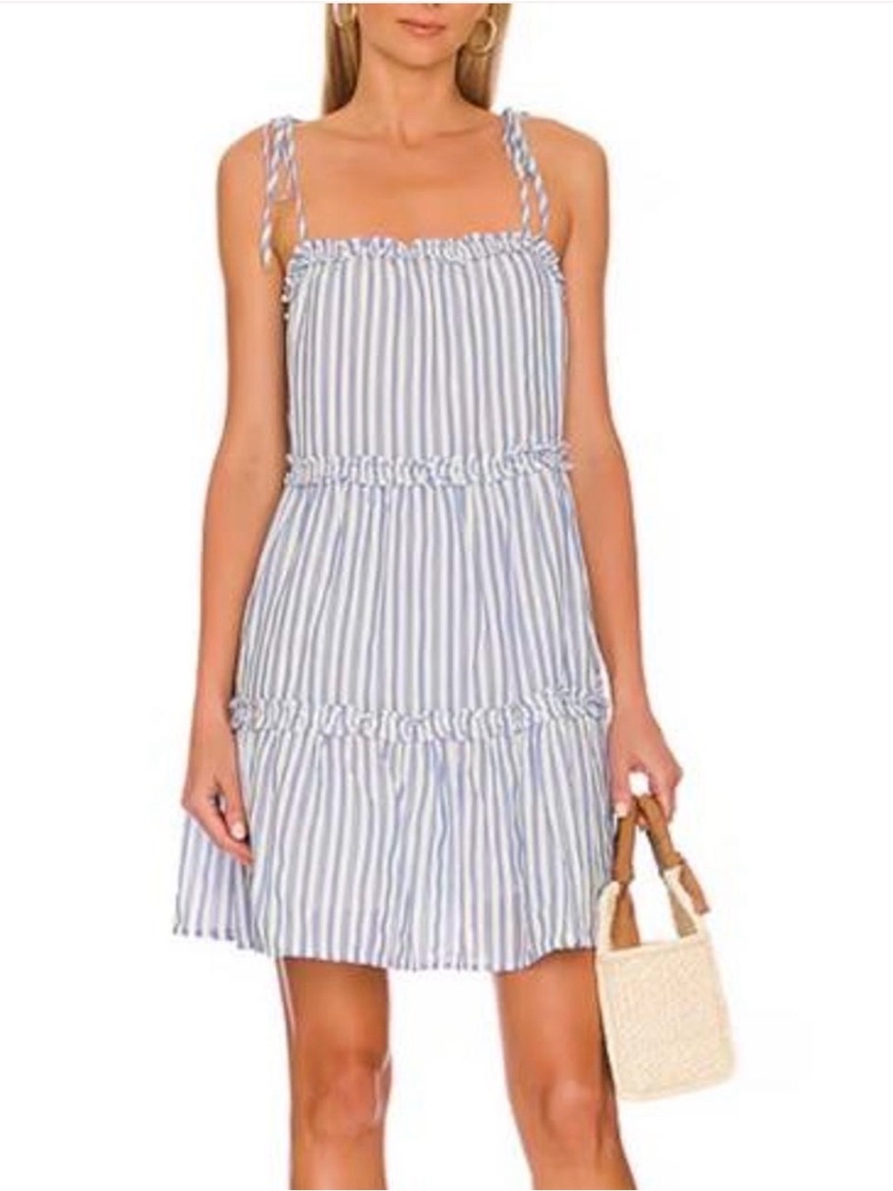 Rails Blue and White Striped Tie-Shoulder Mini Dress